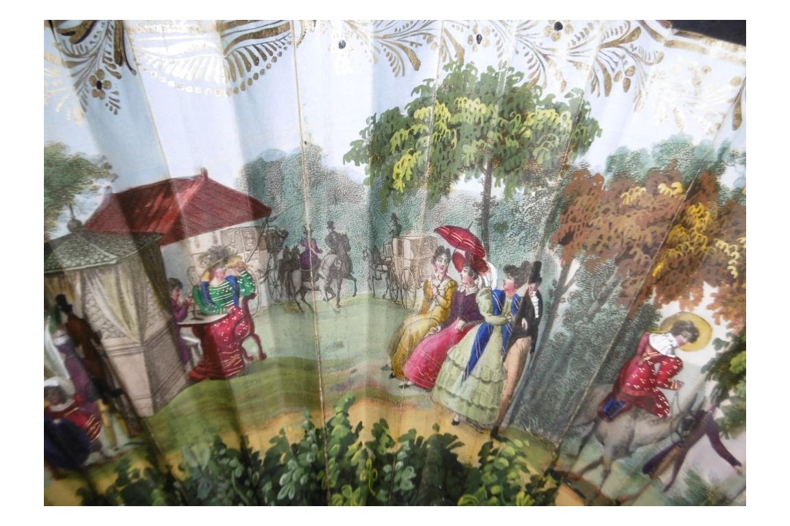 Patinage l'hiver et mondanités l'été, éventail vers 1830