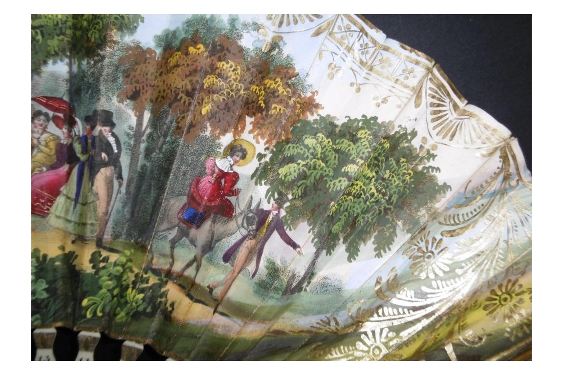 Patinage l'hiver et mondanités l'été, éventail vers 1830