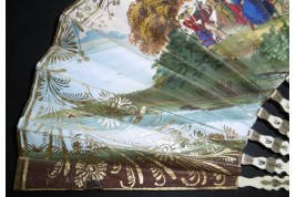 Skating in winter and socializing in summer, fan circa 1830