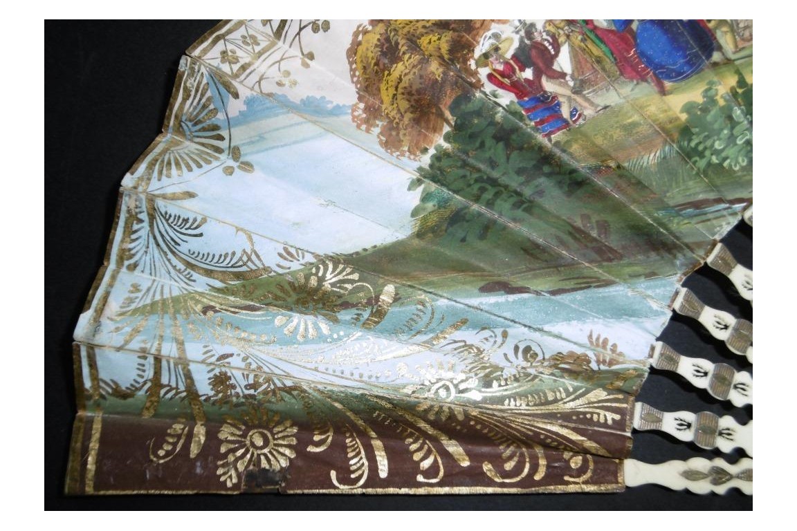Patinage l'hiver et mondanités l'été, éventail vers 1830