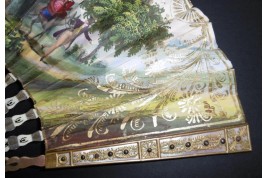 Patinage l'hiver et mondanités l'été, éventail vers 1830