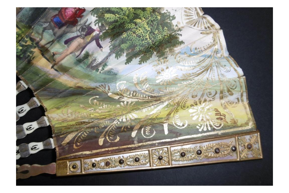 Patinage l'hiver et mondanités l'été, éventail vers 1830