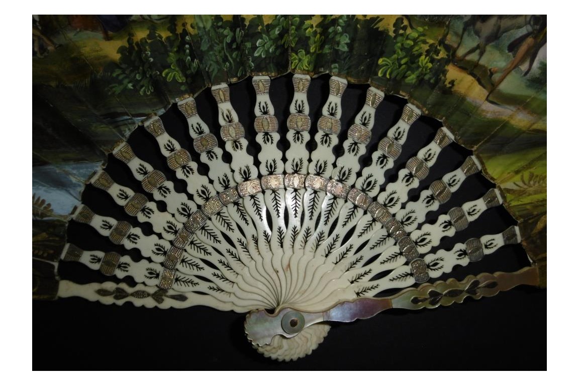 Skating in winter and socializing in summer, fan circa 1830