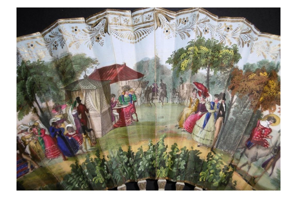 Patinage l'hiver et mondanités l'été, éventail vers 1830