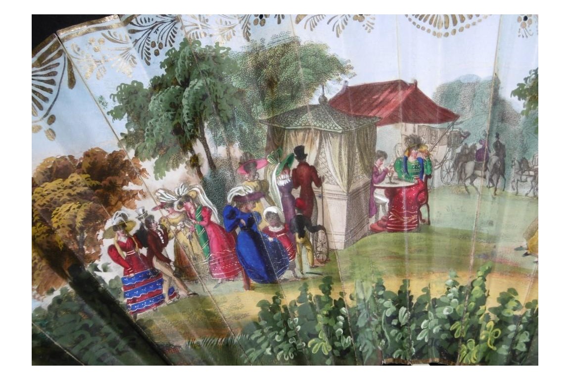 Patinage l'hiver et mondanités l'été, éventail vers 1830