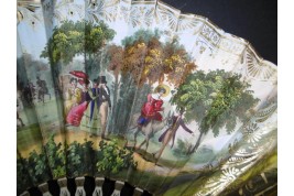 Patinage l'hiver et mondanités l'été, éventail vers 1830