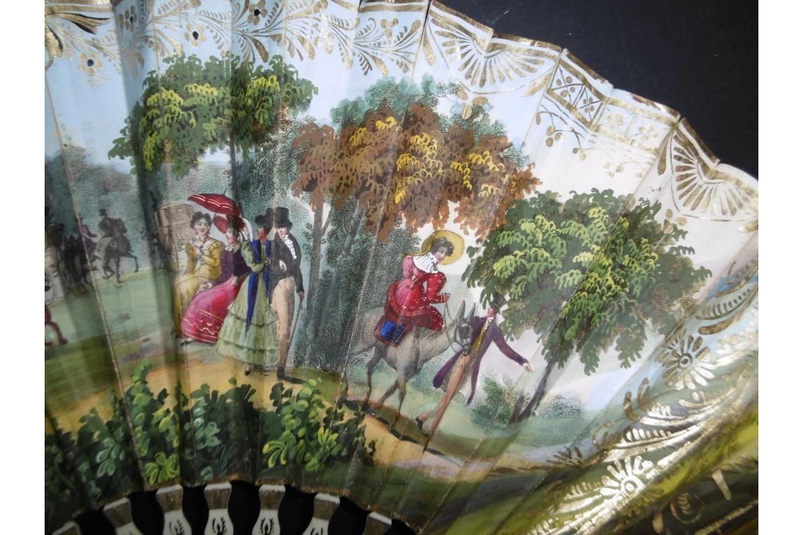 Patinage l'hiver et mondanités l'été, éventail vers 1830