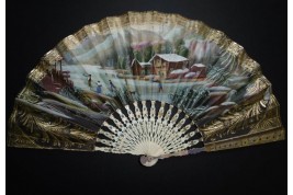 Patinage l'hiver et mondanités l'été, éventail vers 1830