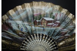 Patinage l'hiver et mondanités l'été, éventail vers 1830