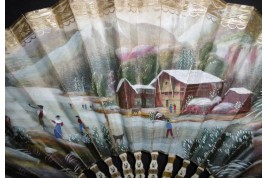 Patinage l'hiver et mondanités l'été, éventail vers 1830