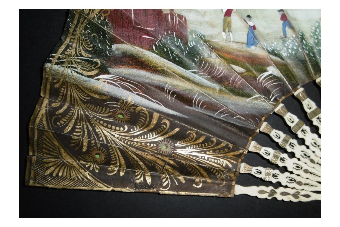 Skating in winter and socializing in summer, fan circa 1830