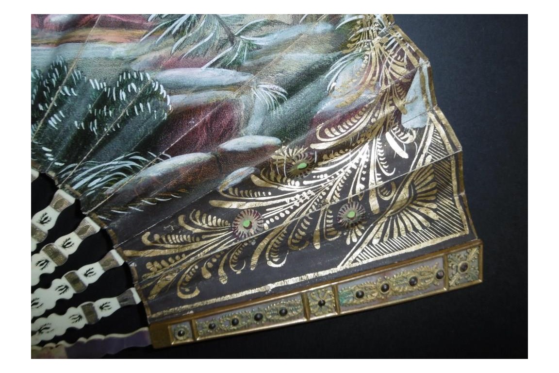 Skating in winter and socializing in summer, fan circa 1830