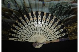 Skating in winter and socializing in summer, fan circa 1830