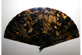 Quails and herons, Japanese fan, 19th century