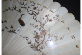Flowers and herons, Japanese fan, 19th century