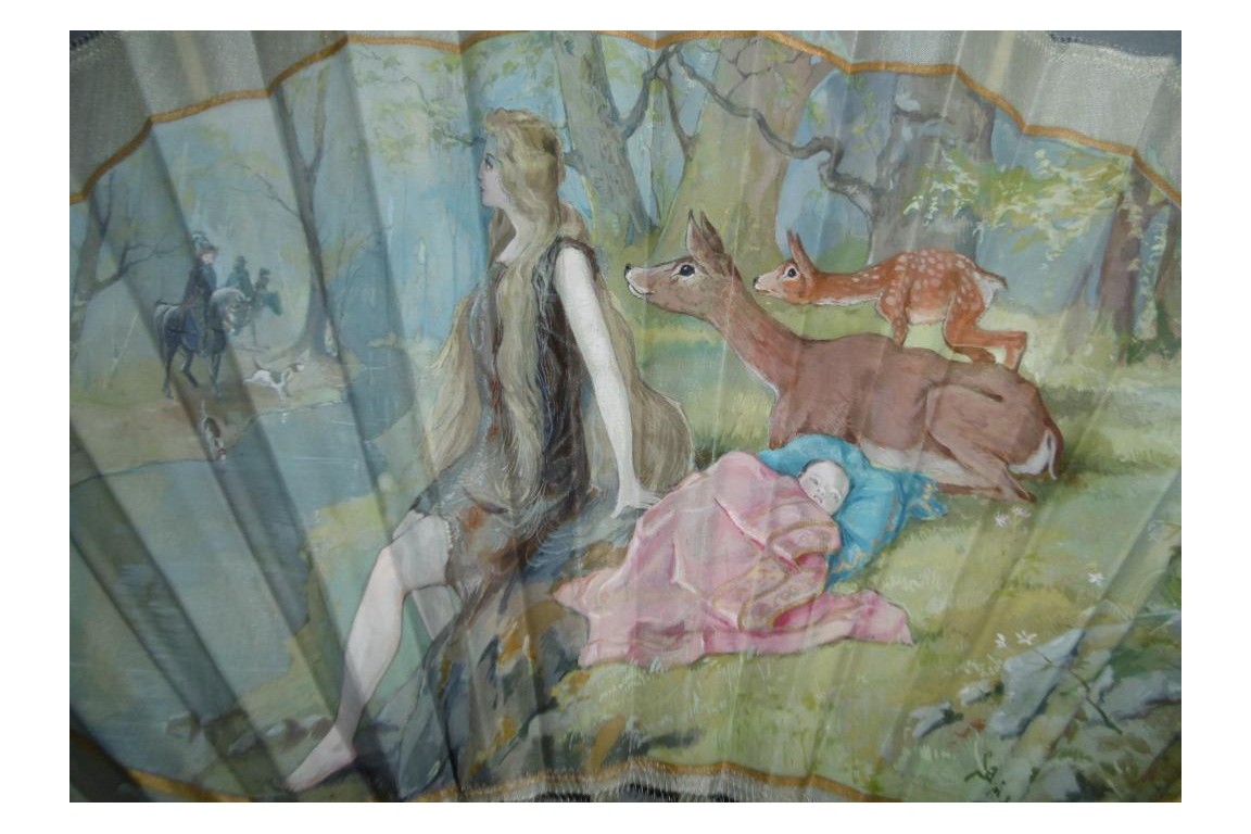 Daughters of the forest, fan by Gaston de Vinck, 1902