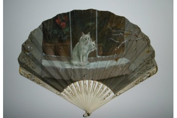 Christmas cats, fan by Van Gaden and Duvelleroy circa 1900