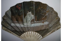 Chats de Noël, éventail de Van Garden et Duvelleroy vers 1900