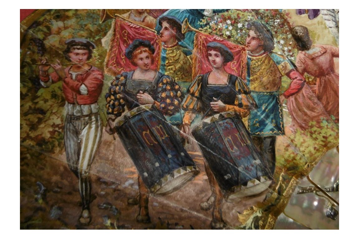 Mariage et réjouissance à la renaissance, éventail de Méjanel fin XIXème