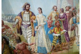 Mariage et réjouissance à la renaissance, éventail de Méjanel fin XIXème