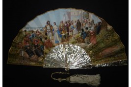 Mariage et réjouissance à la renaissance, éventail de Méjanel fin XIXème