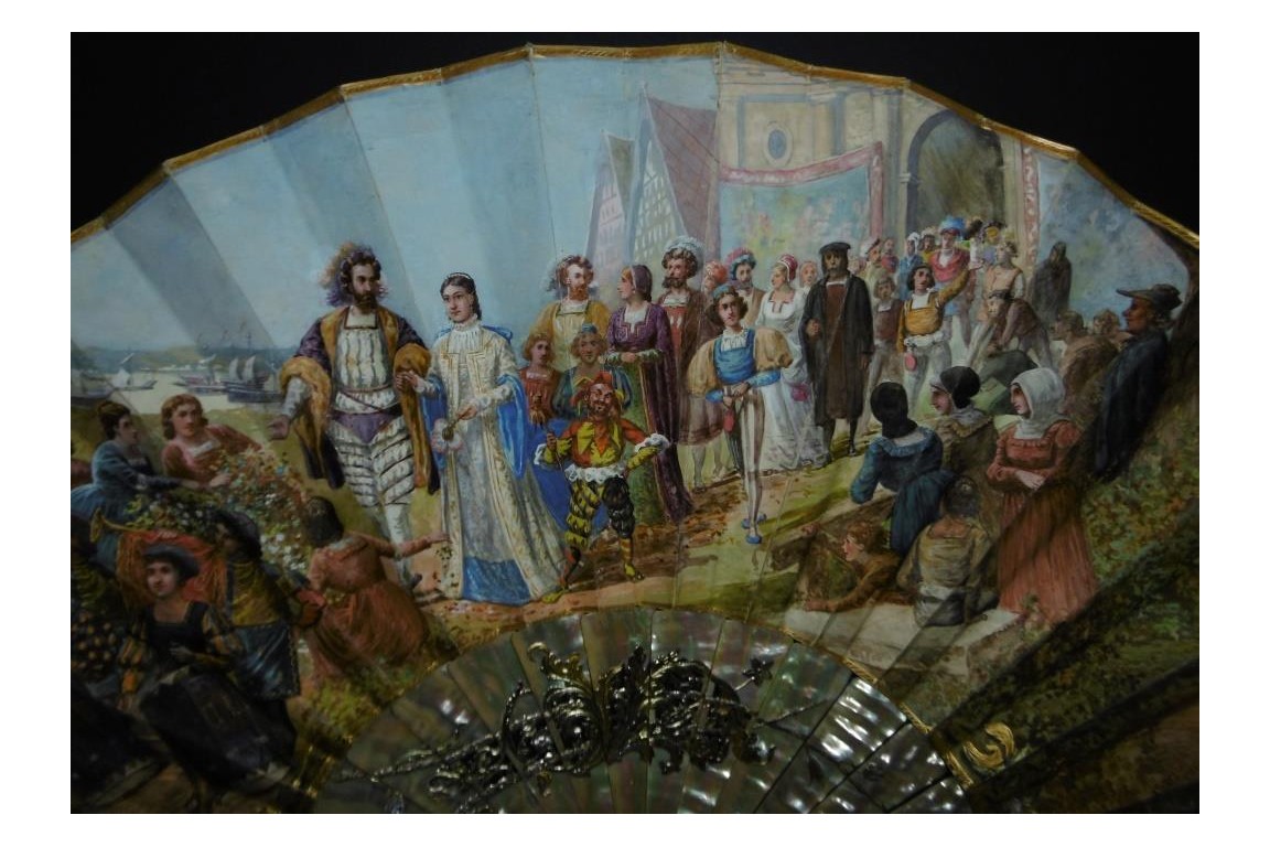 Mariage et réjouissance à la renaissance, éventail de Méjanel fin XIXème
