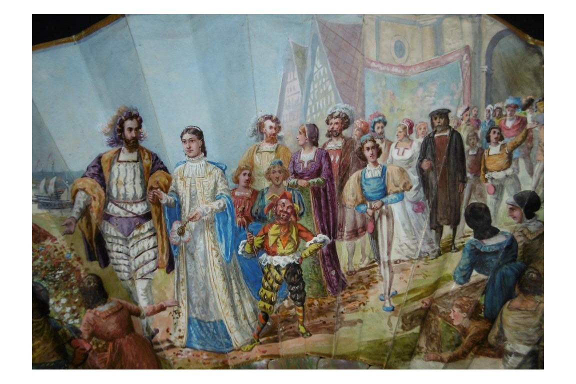 Mariage et réjouissance à la renaissance, éventail de Méjanel fin XIXème