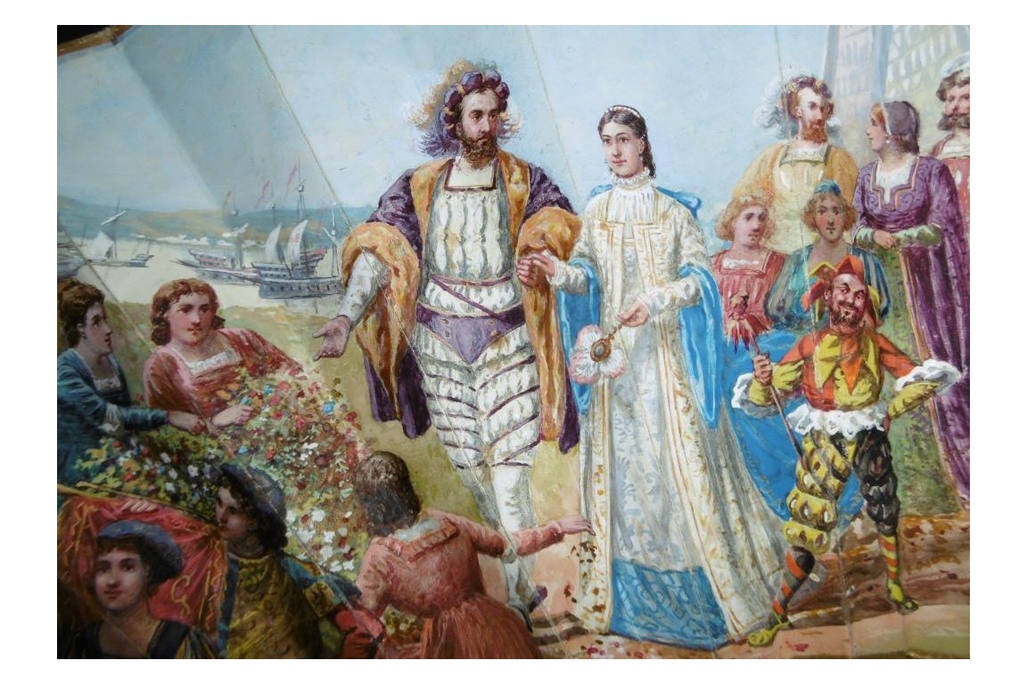 Mariage et réjouissance à la renaissance, éventail de Méjanel fin XIXème