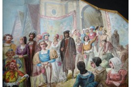 Mariage et réjouissance à la renaissance, éventail de Méjanel fin XIXème