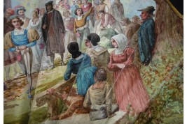 Mariage et réjouissance à la renaissance, éventail de Méjanel fin XIXème
