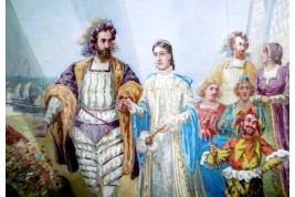 Mariage et réjouissance à la renaissance, éventail de Méjanel fin XIXème