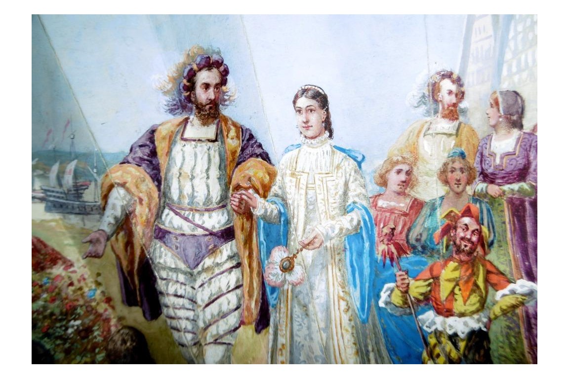 Mariage et réjouissance à la renaissance, éventail de Méjanel fin XIXème