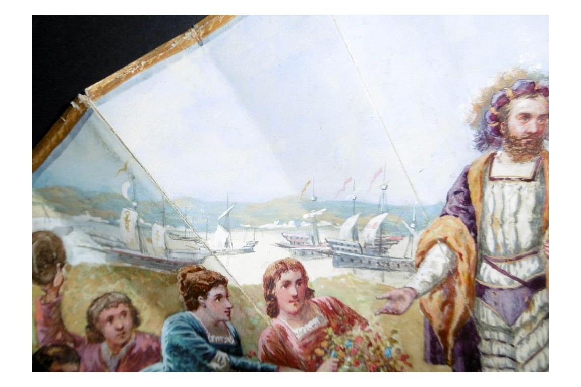 Mariage et réjouissance à la renaissance, éventail de Méjanel fin XIXème