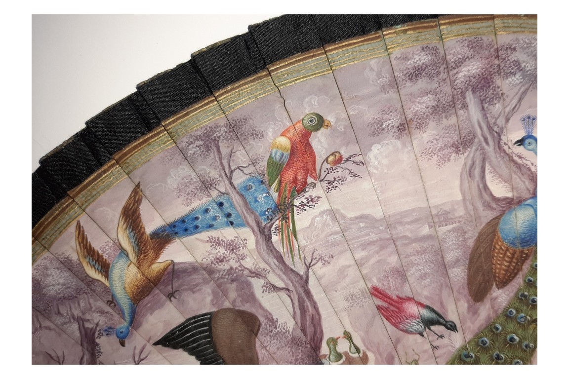 Coronation and wonderful birds, fan circa 1690