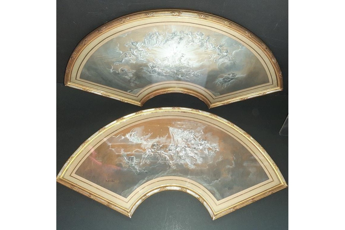 Day and night muses, fans by Alexandre Soldé, 19th century