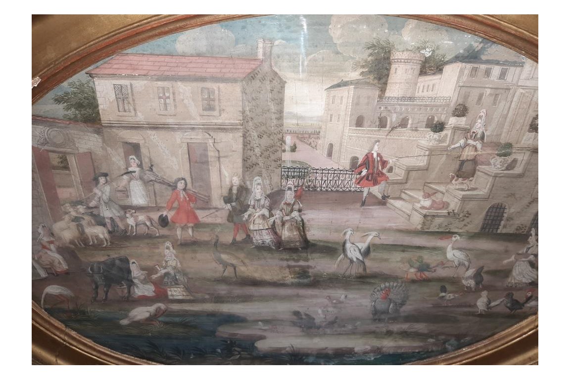 Barnyard of the castle, fan leaf, 17th century