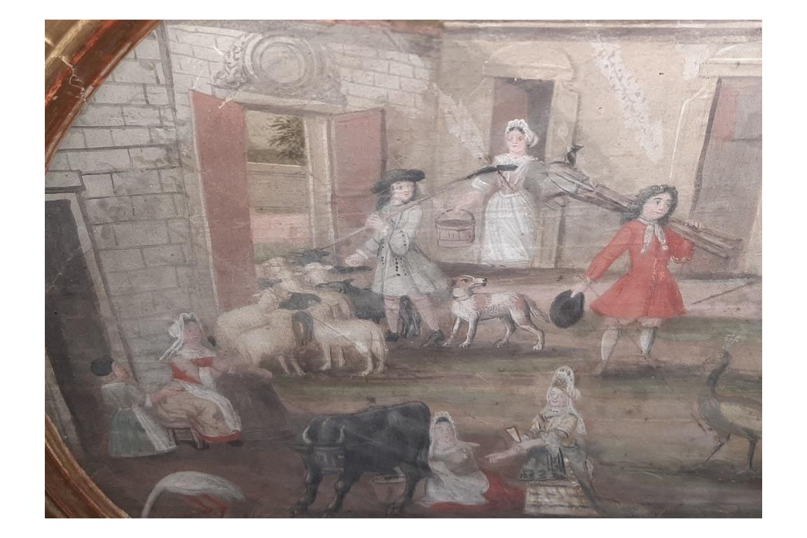 Barnyard of the castle, fan leaf, 17th century