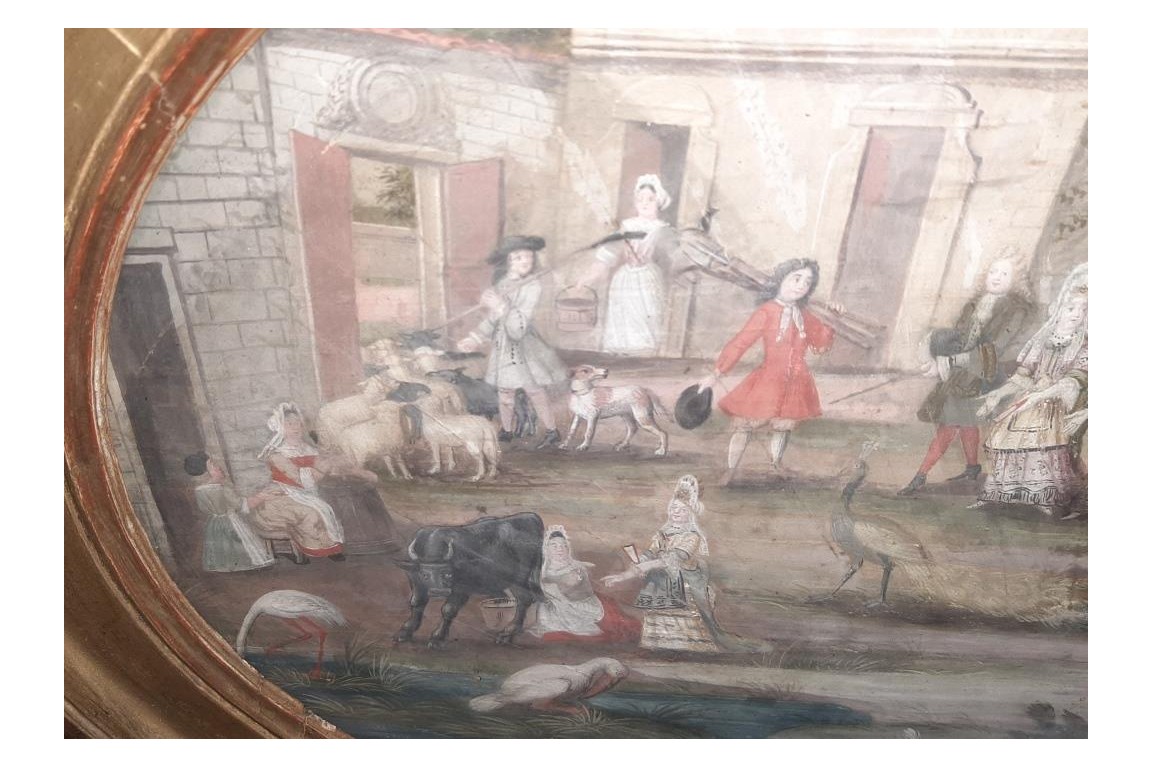 Barnyard of the castle, fan leaf, 17th century