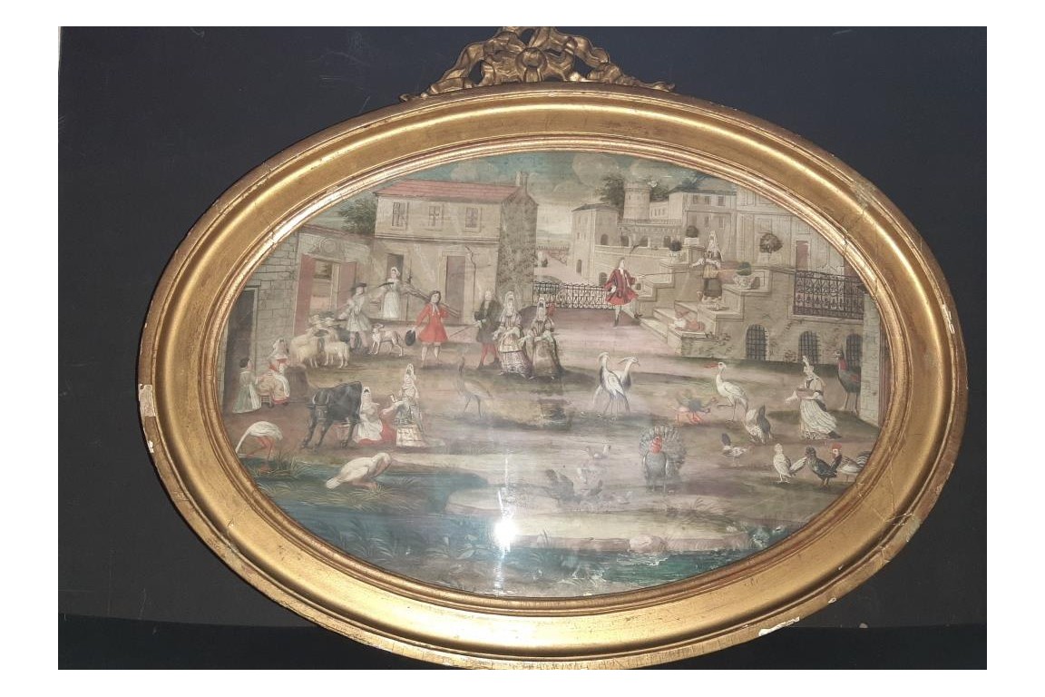 Barnyard of the castle, fan leaf, 17th century