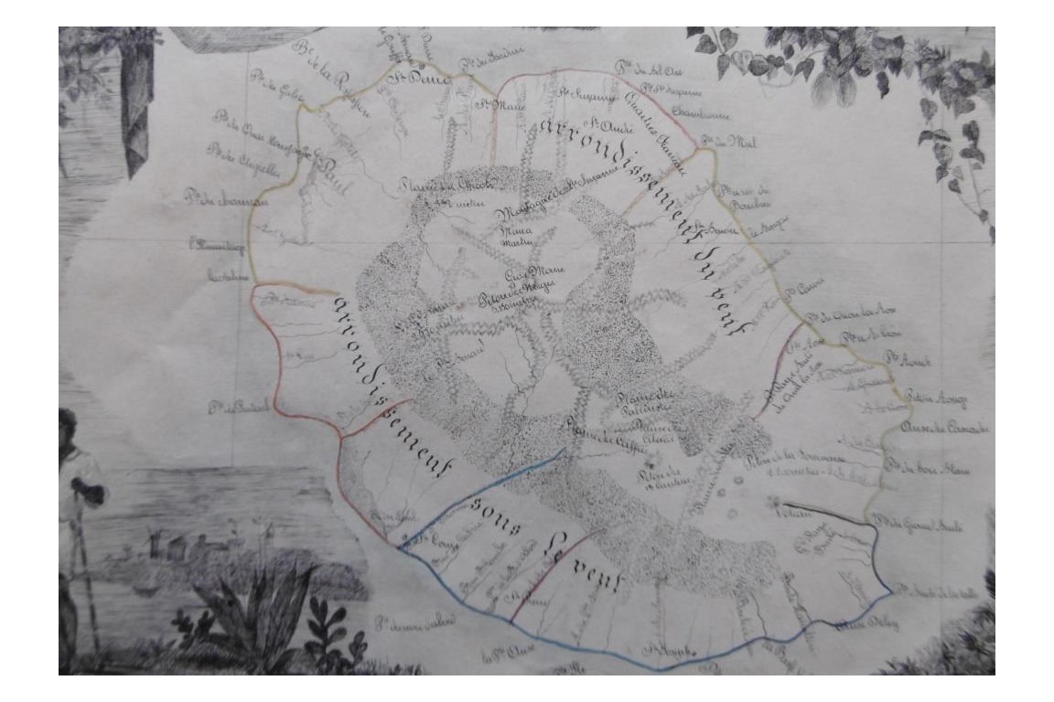 Lîle de la Réunion, carte géographique, 10 Août 1852