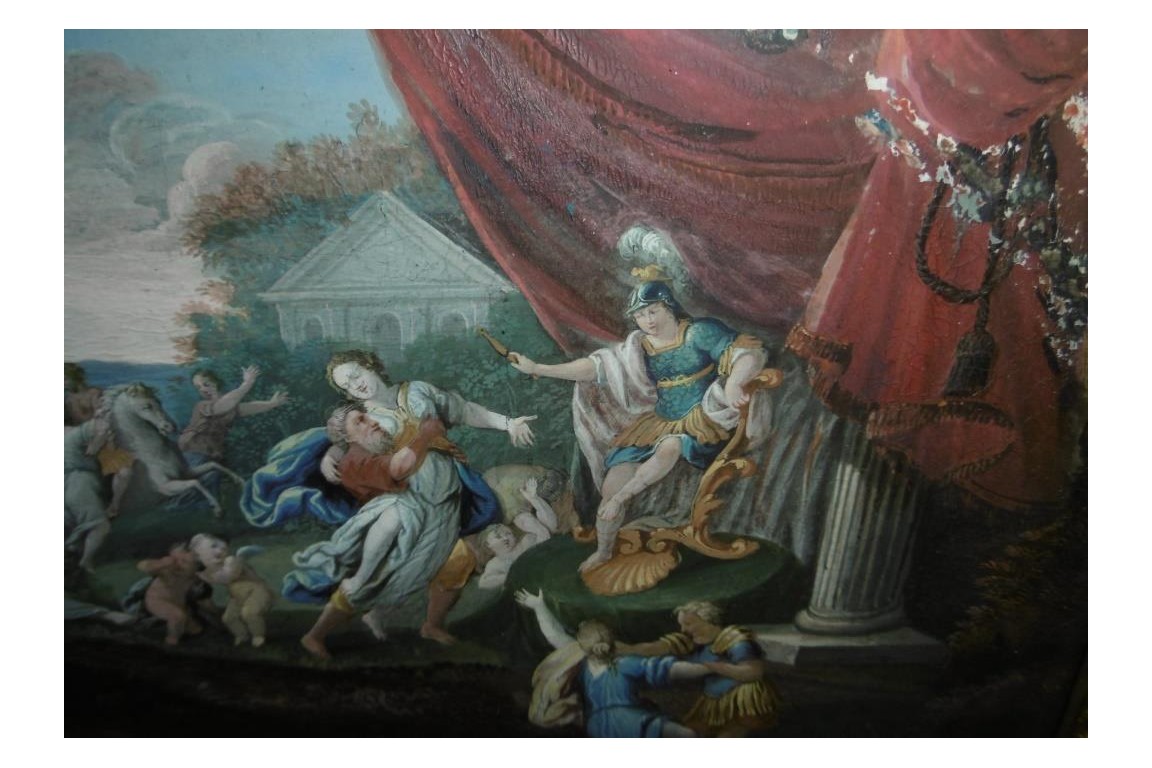 L'enlèvement des Sabines, éventail au rectangle fin XVII début XVIIIème siècle