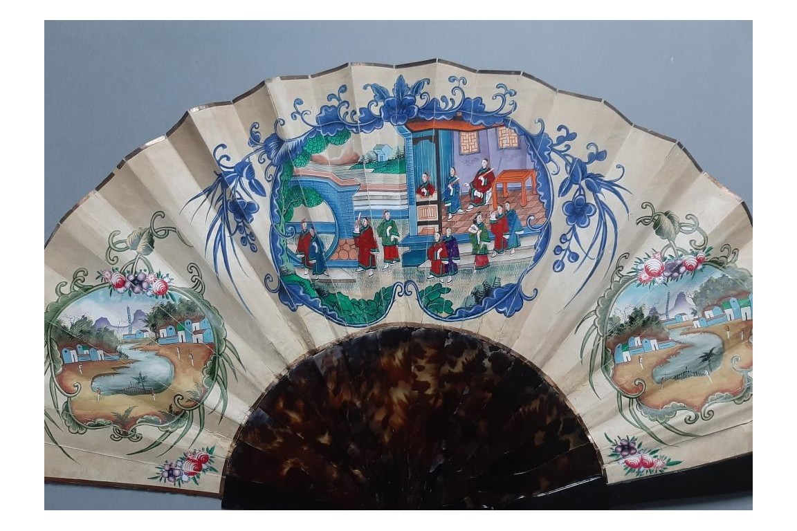La Pagode à Whampoa, Canton (?)  Éventail Chine XIXème