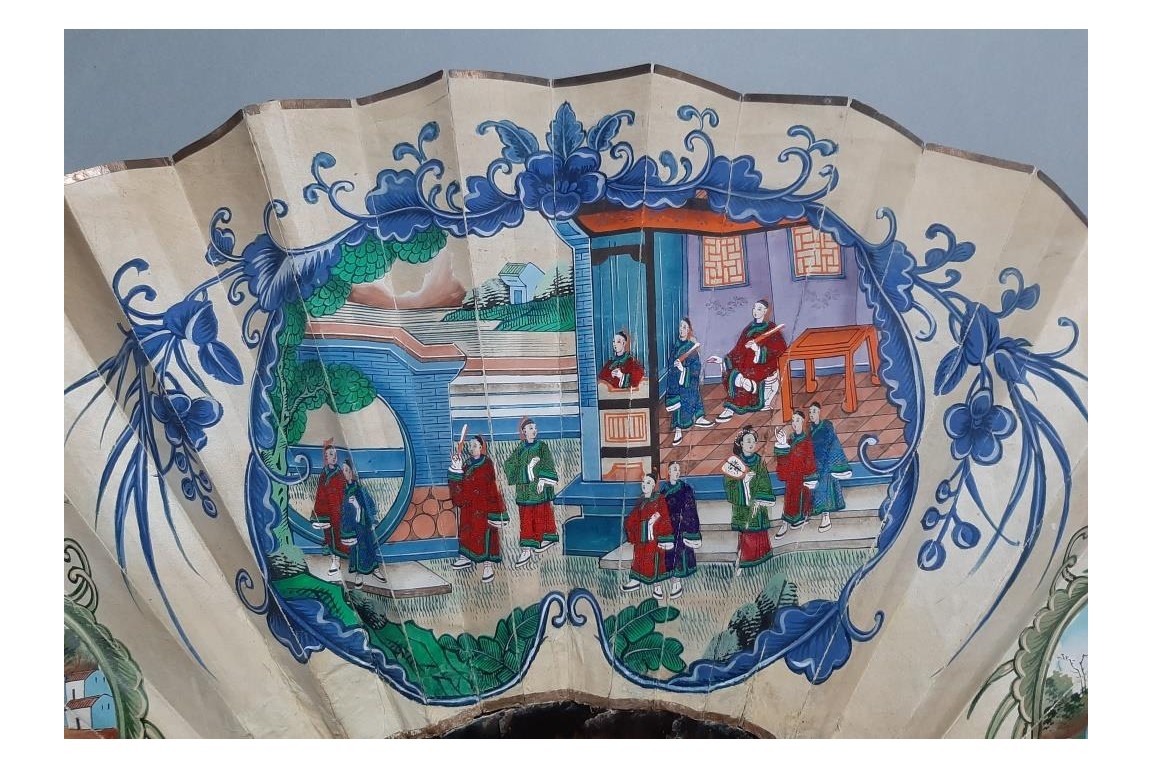 La Pagode à Whampoa, Canton (?)  Éventail Chine XIXème