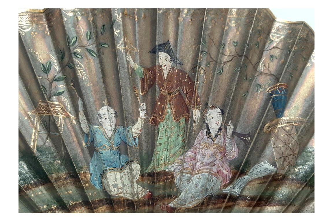 Music and chinoiseries, fan circa 1810