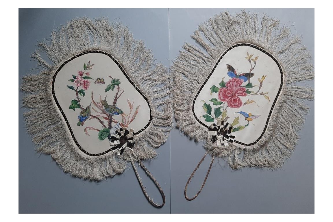 Chinese birds and flowers, fixed fans, 19th century