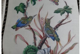Fleurs et faunes chinoises, paire d'écrans XIXème