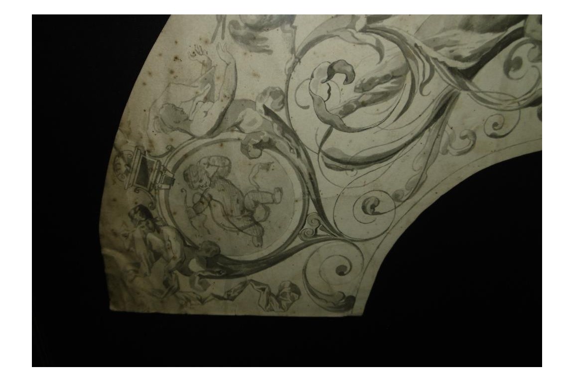Project of decoration with women and loves, fan leaf XIXth