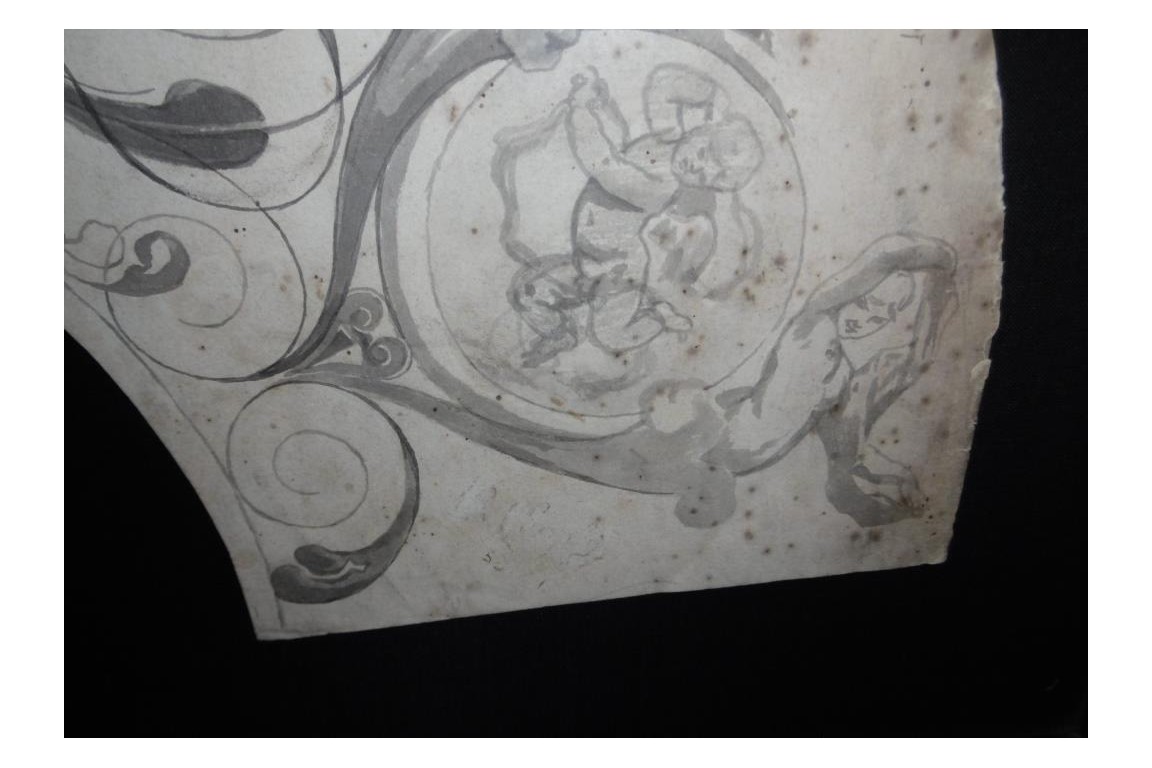 Project of decoration with women and loves, fan leaf XIXth