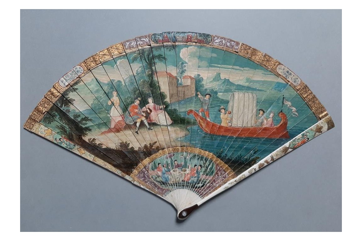 Gondola of love, vernis Martin fan, early 18th