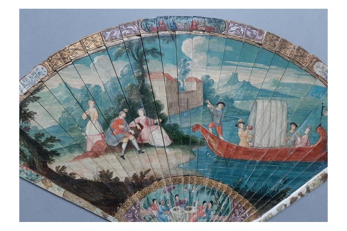 Gondola of love, vernis Martin fan, early 18th